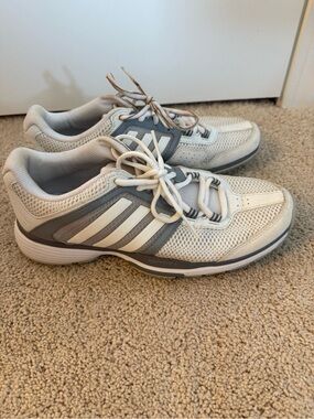 Adidas Women White & Gray Mesh Tennis Shoes